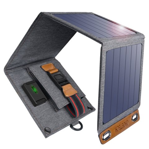 Ładowarka solarna do telefonu turystyczna z USB 14W rozkładana szara Ładowarka solarna do telefonu turystyczna z USB 14W rozkładana szara