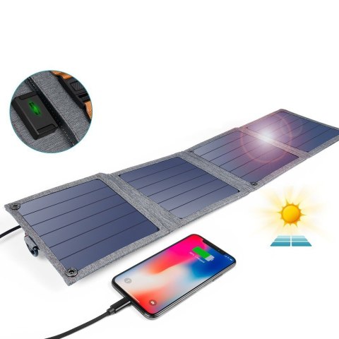 Ładowarka solarna do telefonu turystyczna z USB 14W rozkładana szara Ładowarka solarna do telefonu turystyczna z USB 14W rozkładana szara