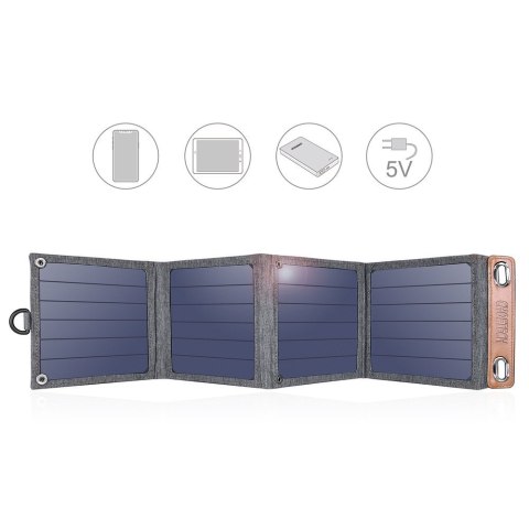 Ładowarka solarna do telefonu turystyczna z USB 14W rozkładana szara Ładowarka solarna do telefonu turystyczna z USB 14W rozkładana szara