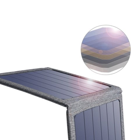 Ładowarka solarna do telefonu turystyczna z USB 14W rozkładana szara Ładowarka solarna do telefonu turystyczna z USB 14W rozkładana szara