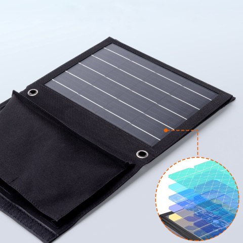 Ładowarka solarna słoneczna turystyczna 22W 2xUSB rozkładana czarna Ładowarka solarna słoneczna turystyczna 22W 2xUSB rozkładana czarna