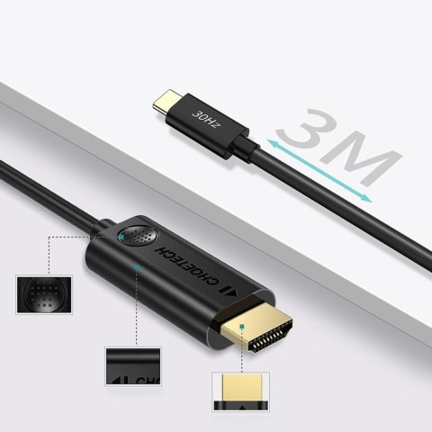 Kabel przewód USB Typ C - HDMI 4K 30Hz 3m czarny Kabel przewód USB Typ C - HDMI 4K 30Hz 3m czarny