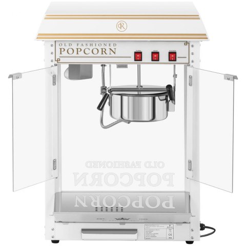 Maszyna automat urządzenie do prażenia popcornu retro TEFLON 1600 W 5-6 kg/h - biało-złota Maszyna automat urządzenie do prażenia popcornu retro TEFLON 1600 W 5-6 kg/h - biało-złota