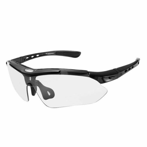 Okulary rowerowe przeciwsłoneczne polaryzacyjne z zestawem szkieł + nakładka korekcyjna czarny Okulary rowerowe przeciwsłoneczne polaryzacyjne z zestawem szkieł + nakładka korekcyjna czarny