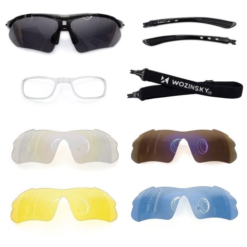 Okulary rowerowe przeciwsłoneczne polaryzacyjne z zestawem szkieł + nakładka korekcyjna czarny Okulary rowerowe przeciwsłoneczne polaryzacyjne z zestawem szkieł + nakładka korekcyjna czarny