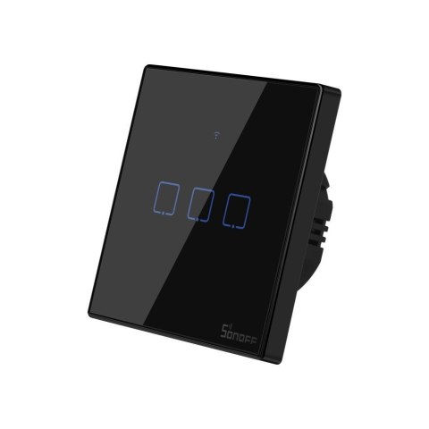 Trzykanałowy dotykowy włącznik światła przełącznik przycisk WiFi 433 MHz RF czarny T3EU3C-TX Trzykanałowy dotykowy włącznik światła przełącznik przycisk WiFi 433 MHz RF czarny T3EU3C-TX