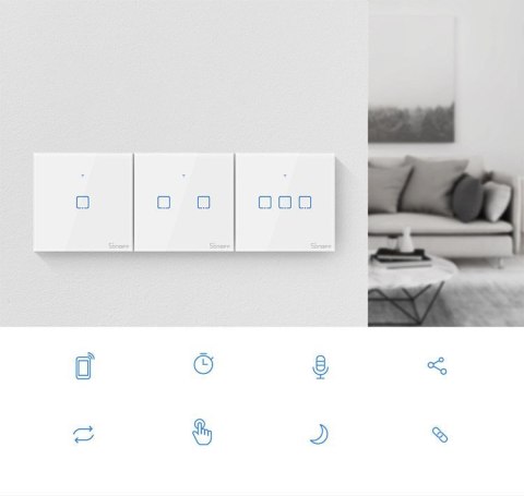 Trzykanałowy dotykowy włącznik światła przełącznik przycisk WiFi 433 MHz RF czarny T3EU3C-TX Trzykanałowy dotykowy włącznik światła przełącznik przycisk WiFi 433 MHz RF czarny T3EU3C-TX