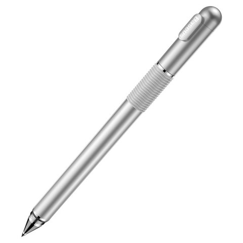 Dwustronny pojemnościowy rysik disc stylus + żelopis długopis srebrny Dwustronny pojemnościowy rysik disc stylus + żelopis długopis srebrny