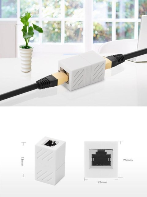Złączka łącznik kabli sieciowych skrętki RJ45 biały Złączka łącznik kabli sieciowych skrętki RJ45 biały