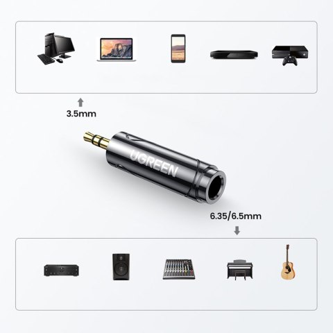 Adapter przejściówka audio 3.5mm (męski) na 6,35mm mini jack (żeński) szary Adapter przejściówka audio 3.5mm (męski) na 6,35mm mini jack (żeński) szary