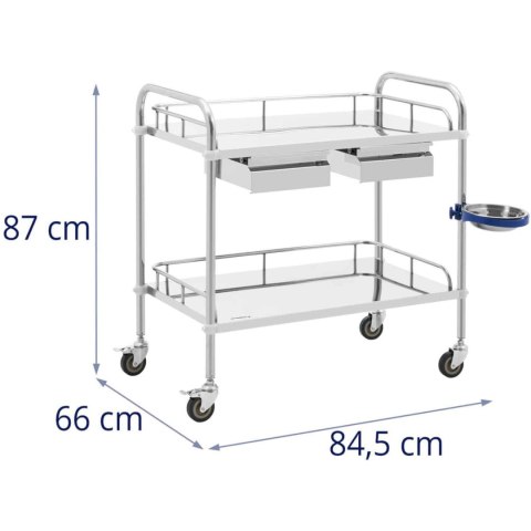 Wózek laboratoryjny zabiegowy kosmetyczny ze stali 2 szuflady 2 półki 85 x 54 x 28 cm Wózek laboratoryjny zabiegowy kosmetyczny ze stali 2 szuflady 2 półki 85 x 54 x 28 cm