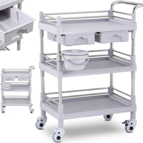 Wózek laboratoryjny zabiegowy kosmetyczny 2 szuflady 3 półki 70 x 64 x 99 cm Wózek laboratoryjny zabiegowy kosmetyczny 2 szuflady 3 półki 70 x 64 x 99 cm