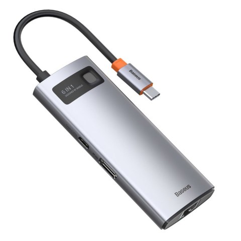 Wielofunkcyjny HUB 6w1 USB USB-C PD HDMI 3x USB 3.2 RJ45 Szary Wielofunkcyjny HUB 6w1 USB USB-C PD HDMI 3x USB 3.2 RJ45 Szary
