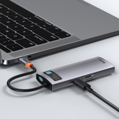 Wielofunkcyjny HUB 6w1 USB USB-C PD HDMI 3x USB 3.2 RJ45 Szary Wielofunkcyjny HUB 6w1 USB USB-C PD HDMI 3x USB 3.2 RJ45 Szary