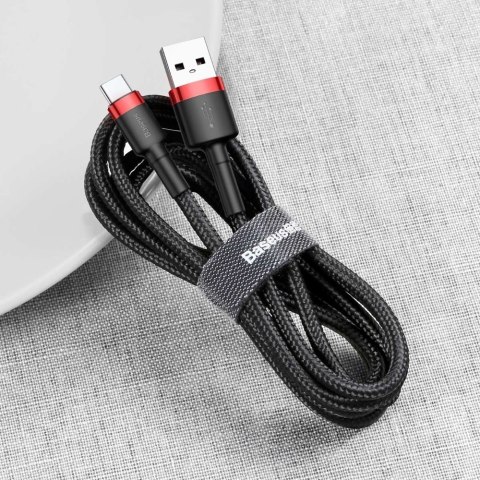 Wytrzymały nylonowy kabel przewód USB USB-C QC3.0 2A 3M czarno-czerwony Wytrzymały nylonowy kabel przewód USB USB-C QC3.0 2A 3M czarno-czerwony