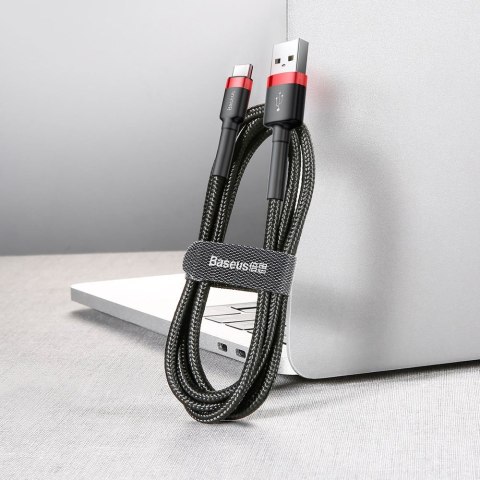 Wytrzymały nylonowy kabel przewód USB USB-C QC3.0 2A 3M czarno-czerwony Wytrzymały nylonowy kabel przewód USB USB-C QC3.0 2A 3M czarno-czerwony
