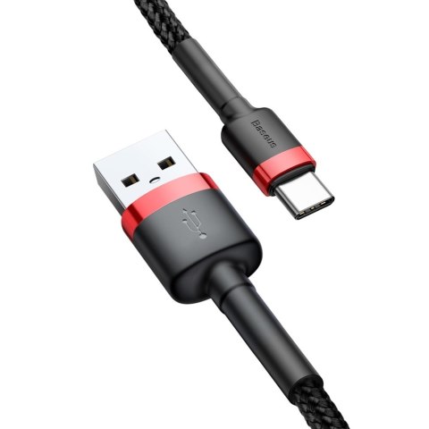 Wytrzymały nylonowy kabel przewód USB USB-C QC3.0 2A 3M czarno-czerwony Wytrzymały nylonowy kabel przewód USB USB-C QC3.0 2A 3M czarno-czerwony