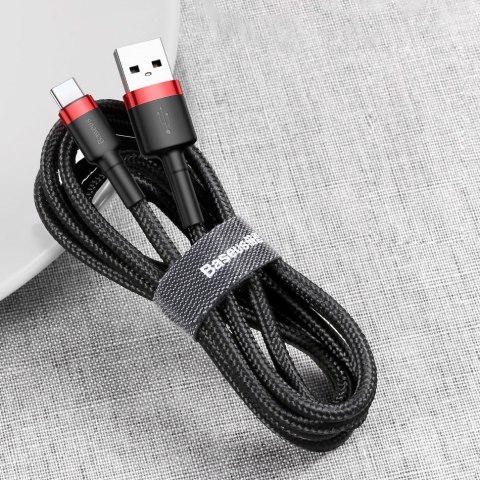 Wytrzymały nylonowy kabel przewód USB USB-C QC3.0 2A 3M czarno-czerwony Wytrzymały nylonowy kabel przewód USB USB-C QC3.0 2A 3M czarno-czerwony