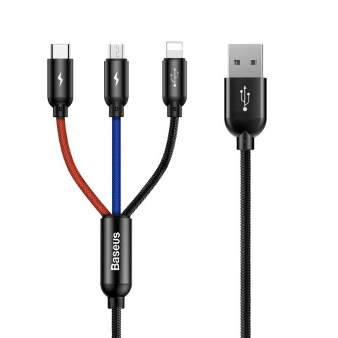 Wytrzymały przewód kabel 3w1 USB microUSB Iphone Lightning USB-C 3.5A 1.2M czarny Wytrzymały przewód kabel 3w1 USB microUSB Iphone Lightning USB-C 3.5A 1.2M czarny