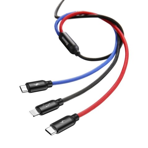 Wytrzymały przewód kabel 3w1 USB microUSB Iphone Lightning USB-C 3.5A 1.2M czarny Wytrzymały przewód kabel 3w1 USB microUSB Iphone Lightning USB-C 3.5A 1.2M czarny