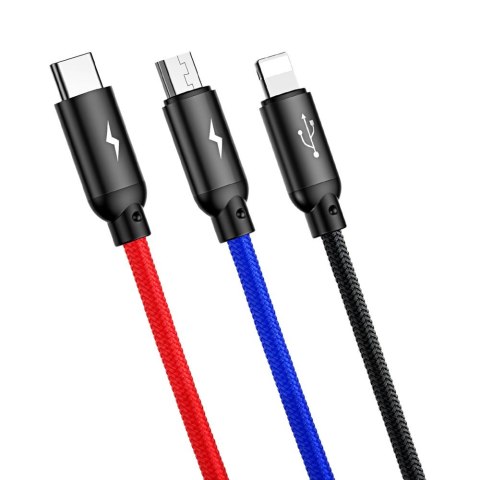 Wytrzymały przewód kabel 3w1 USB microUSB Iphone Lightning USB-C 3.5A 1.2M czarny Wytrzymały przewód kabel 3w1 USB microUSB Iphone Lightning USB-C 3.5A 1.2M czarny