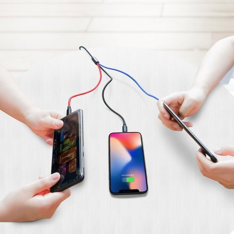 Wytrzymały przewód kabel 3w1 USB microUSB Iphone Lightning USB-C 3.5A 1.2M czarny Wytrzymały przewód kabel 3w1 USB microUSB Iphone Lightning USB-C 3.5A 1.2M czarny