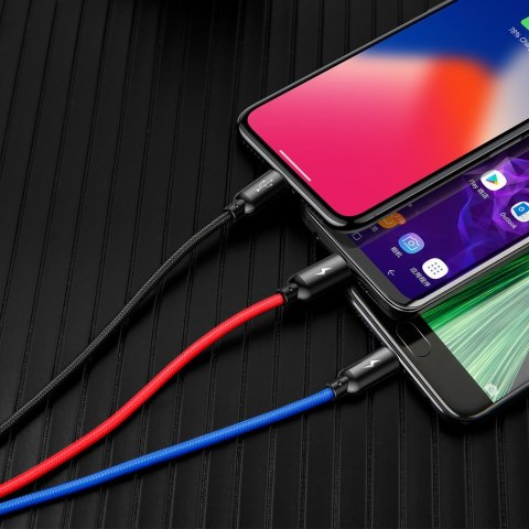 Wytrzymały przewód kabel 3w1 USB microUSB Iphone Lightning USB-C 3.5A 1.2M czarny Wytrzymały przewód kabel 3w1 USB microUSB Iphone Lightning USB-C 3.5A 1.2M czarny