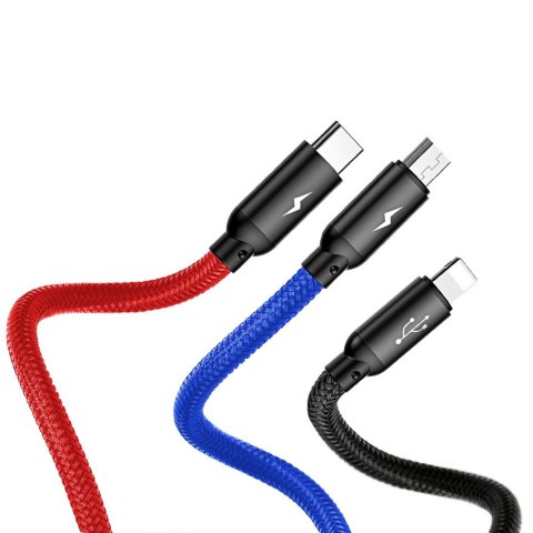 Wytrzymały przewód kabel 3w1 USB microUSB Iphone Lightning USB-C 3.5A 1.2M czarny Wytrzymały przewód kabel 3w1 USB microUSB Iphone Lightning USB-C 3.5A 1.2M czarny