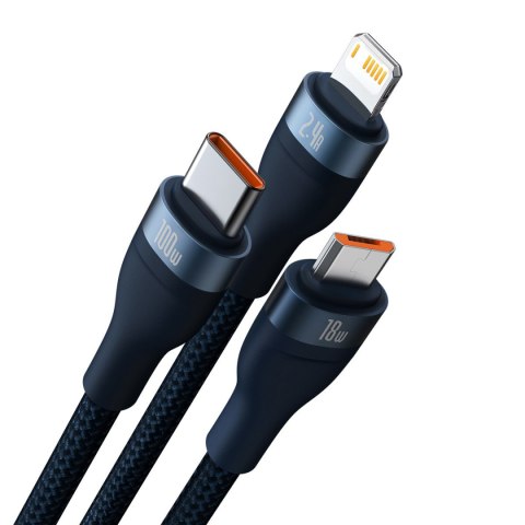 Flash Series II kabel USB USB-C Iphone Lightning microUSB 100W 1.2m niebieski Flash Series II kabel USB USB-C Iphone Lightning microUSB 100W 1.2m niebieski