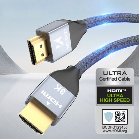 Kabel przewód HDMI 2.1 8K 60 Hz 48 Gbps 4K 120 Hz 2K 144 Hz 5 m srebrny Kabel przewód HDMI 2.1 8K 60 Hz 48 Gbps 4K 120 Hz 2K 144 Hz 5 m srebrny