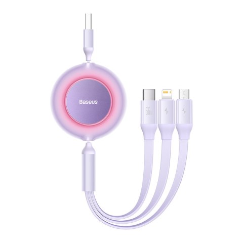 Zwijany kabel przewód 3w1 USB microUSB + Iphone Lightning + USB-C 66W 1.1m fioletowy Zwijany kabel przewód 3w1 USB microUSB + Iphone Lightning + USB-C 66W 1.1m fioletowy