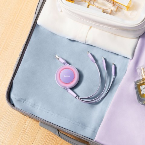 Zwijany kabel przewód 3w1 USB microUSB + Iphone Lightning + USB-C 66W 1.1m fioletowy Zwijany kabel przewód 3w1 USB microUSB + Iphone Lightning + USB-C 66W 1.1m fioletowy