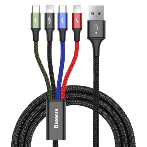 Kabel przewód USB 4w1 2 x Iphone Lightning USB-C microUSB w nylonowym oplocie 3.5A 1.2m czarny Kabel przewód USB 4w1 2 x Iphone Lightning USB-C microUSB w nylonowym oplocie 3.5A 1.2m czarny