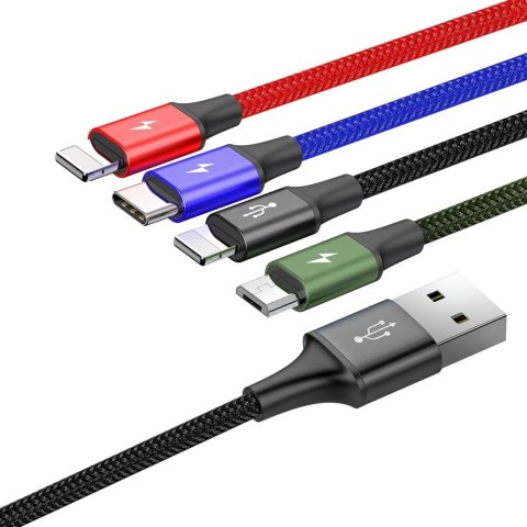 Kabel przewód USB 4w1 2 x Iphone Lightning USB-C microUSB w nylonowym oplocie 3.5A 1.2m czarny Kabel przewód USB 4w1 2 x Iphone Lightning USB-C microUSB w nylonowym oplocie 3.5A 1.2m czarny
