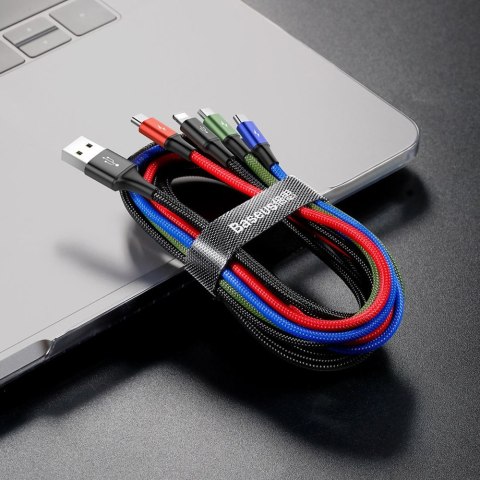 Kabel przewód USB 4w1 2 x Iphone Lightning USB-C microUSB w nylonowym oplocie 3.5A 1.2m czarny Kabel przewód USB 4w1 2 x Iphone Lightning USB-C microUSB w nylonowym oplocie 3.5A 1.2m czarny