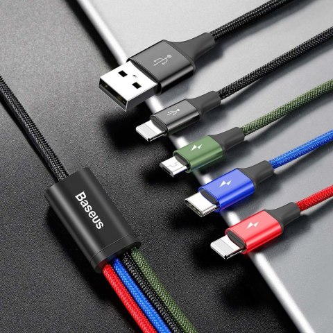 Kabel przewód USB 4w1 2 x Iphone Lightning USB-C microUSB w nylonowym oplocie 3.5A 1.2m czarny Kabel przewód USB 4w1 2 x Iphone Lightning USB-C microUSB w nylonowym oplocie 3.5A 1.2m czarny