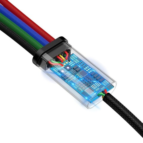 Kabel przewód USB 4w1 2 x Iphone Lightning USB-C microUSB w nylonowym oplocie 3.5A 1.2m czarny Kabel przewód USB 4w1 2 x Iphone Lightning USB-C microUSB w nylonowym oplocie 3.5A 1.2m czarny