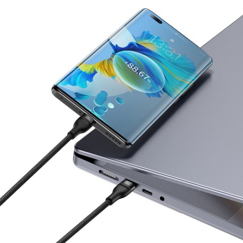 Kabel przewód do szybkiego ładowania Flash Series 2w1 USB-C 2xUSB-C 100W 1.5m czarny Kabel przewód do szybkiego ładowania Flash Series 2w1 USB-C 2xUSB-C 100W 1.5m czarny