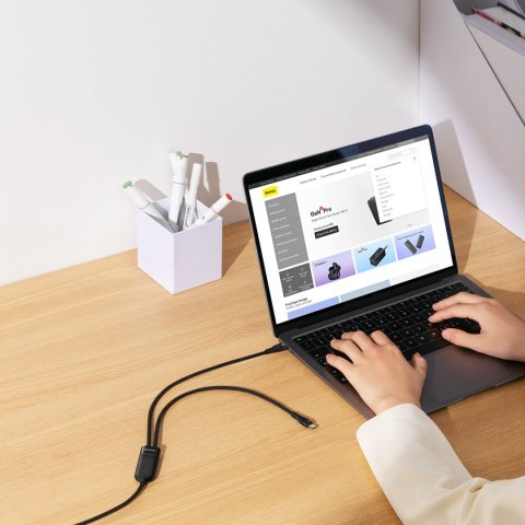 Kabel przewód do szybkiego ładowania Flash Series 2w1 USB-C 2xUSB-C 100W 1.5m czarny Kabel przewód do szybkiego ładowania Flash Series 2w1 USB-C 2xUSB-C 100W 1.5m czarny