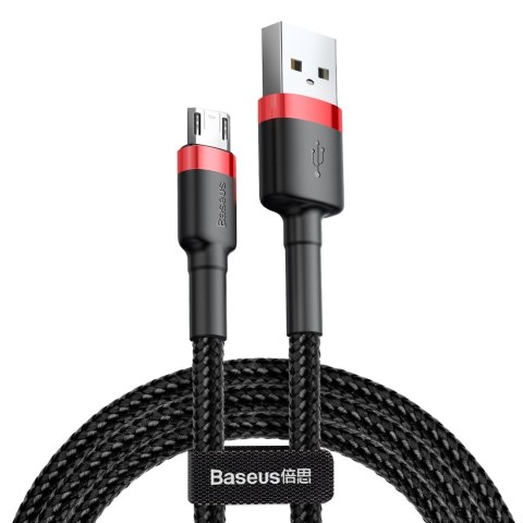 Wytrzymały elastyczny kabel przewód USB microUSB 1.5A 2M czarno-czerwony Wytrzymały elastyczny kabel przewód USB microUSB 1.5A 2M czarno-czerwony