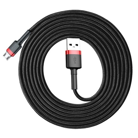 Wytrzymały elastyczny kabel przewód USB microUSB 1.5A 2M czarno-czerwony Wytrzymały elastyczny kabel przewód USB microUSB 1.5A 2M czarno-czerwony