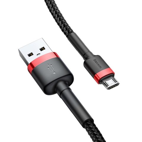 Wytrzymały elastyczny kabel przewód USB microUSB 1.5A 2M czarno-czerwony Wytrzymały elastyczny kabel przewód USB microUSB 1.5A 2M czarno-czerwony