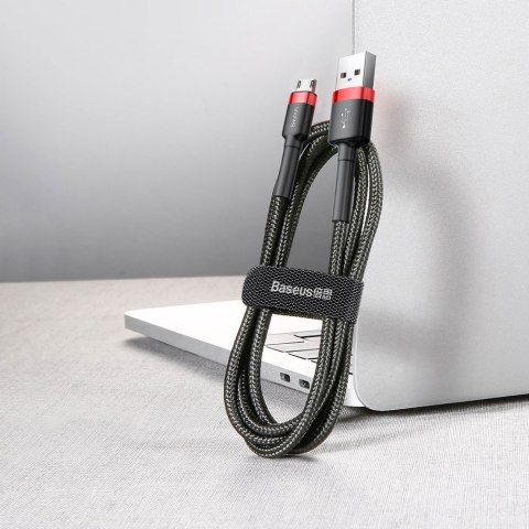 Wytrzymały elastyczny kabel przewód USB microUSB 1.5A 2M czarno-czerwony Wytrzymały elastyczny kabel przewód USB microUSB 1.5A 2M czarno-czerwony