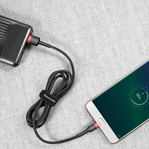 Wytrzymały elastyczny kabel przewód USB microUSB 1.5A 2M czarno-czerwony Wytrzymały elastyczny kabel przewód USB microUSB 1.5A 2M czarno-czerwony