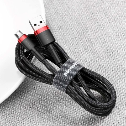 Wytrzymały elastyczny kabel przewód USB microUSB 1.5A 2M czarno-czerwony Wytrzymały elastyczny kabel przewód USB microUSB 1.5A 2M czarno-czerwony