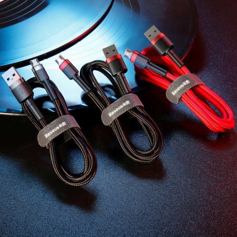 Wytrzymały elastyczny kabel przewód USB microUSB 1.5A 2M czarno-czerwony Wytrzymały elastyczny kabel przewód USB microUSB 1.5A 2M czarno-czerwony