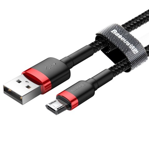 Wytrzymały elastyczny kabel przewód USB microUSB 1.5A 2M czarno-czerwony Wytrzymały elastyczny kabel przewód USB microUSB 1.5A 2M czarno-czerwony