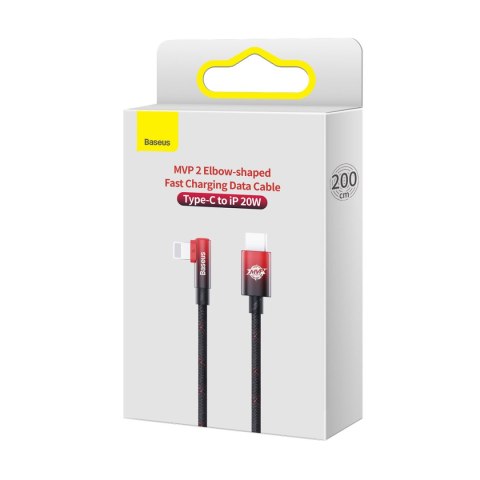Kabel przewód kątowy MVP 2 z bocznym wtykiem USB-C / iPhone Lightning 2m - czerwony Kabel przewód kątowy MVP 2 z bocznym wtykiem USB-C / iPhone Lightning 2m - czerwony