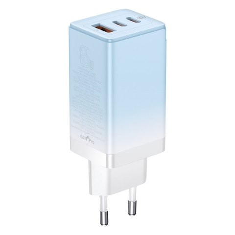 Szybka ładowarka sieciowa GaN 2x USB-C / USB 65W QC PD - niebieski Szybka ładowarka sieciowa GaN 2x USB-C / USB 65W QC PD - niebieski