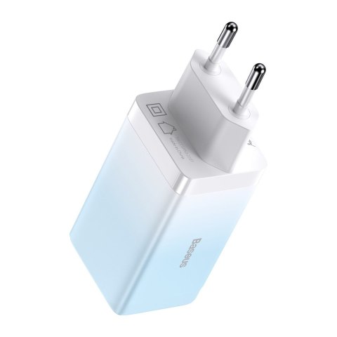 Szybka ładowarka sieciowa GaN 2x USB-C / USB 65W QC PD - niebieski Szybka ładowarka sieciowa GaN 2x USB-C / USB 65W QC PD - niebieski